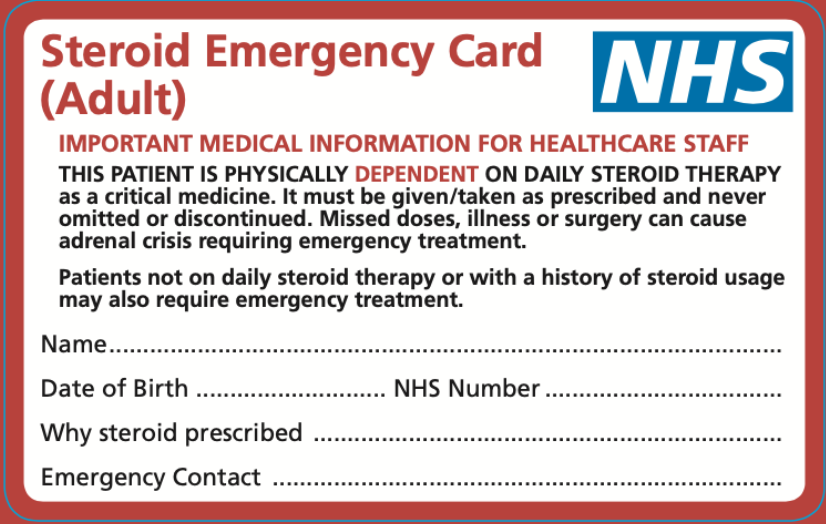 Steroid Emergency Card